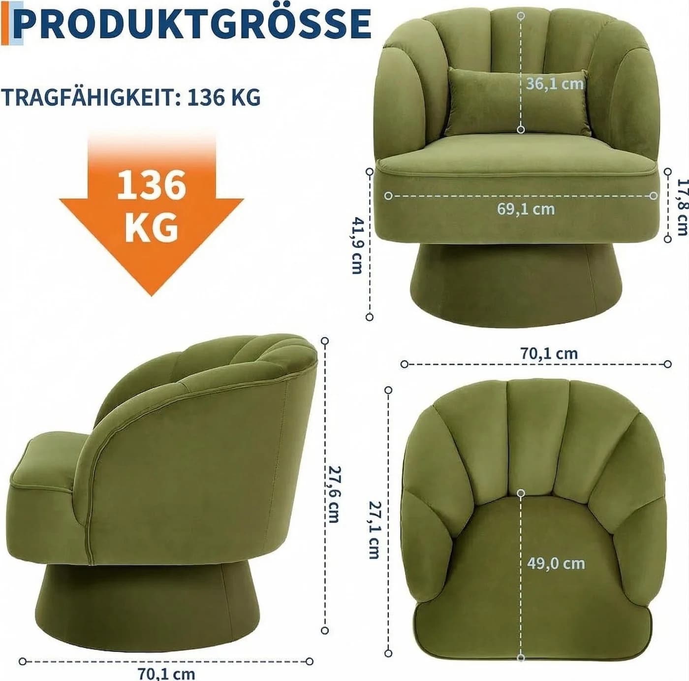 GarveeMore Sessel 360° Drehbar Kuscheltonne Samtbezug