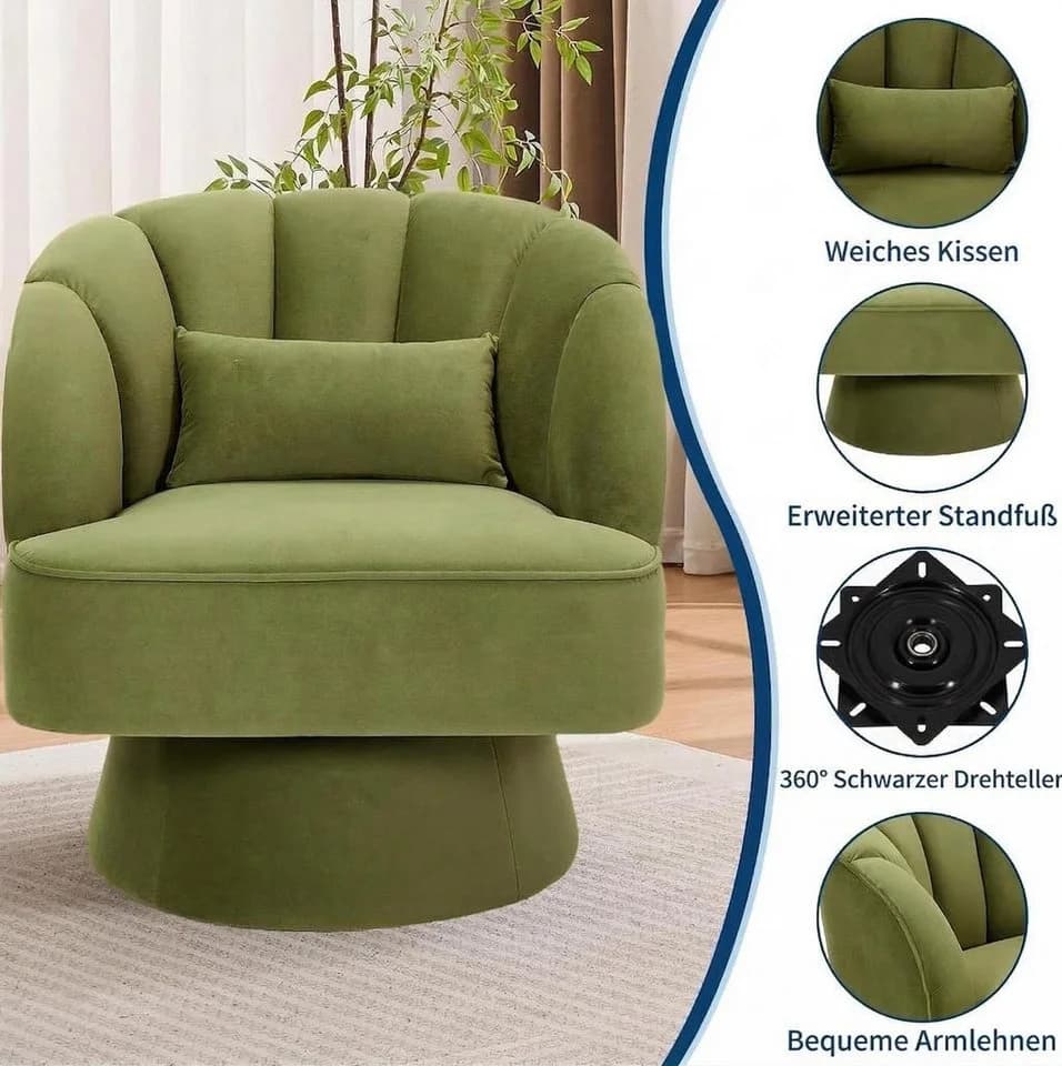 GarveeMore Sessel 360° Drehbar Kuscheltonne Samtbezug - Bild 3