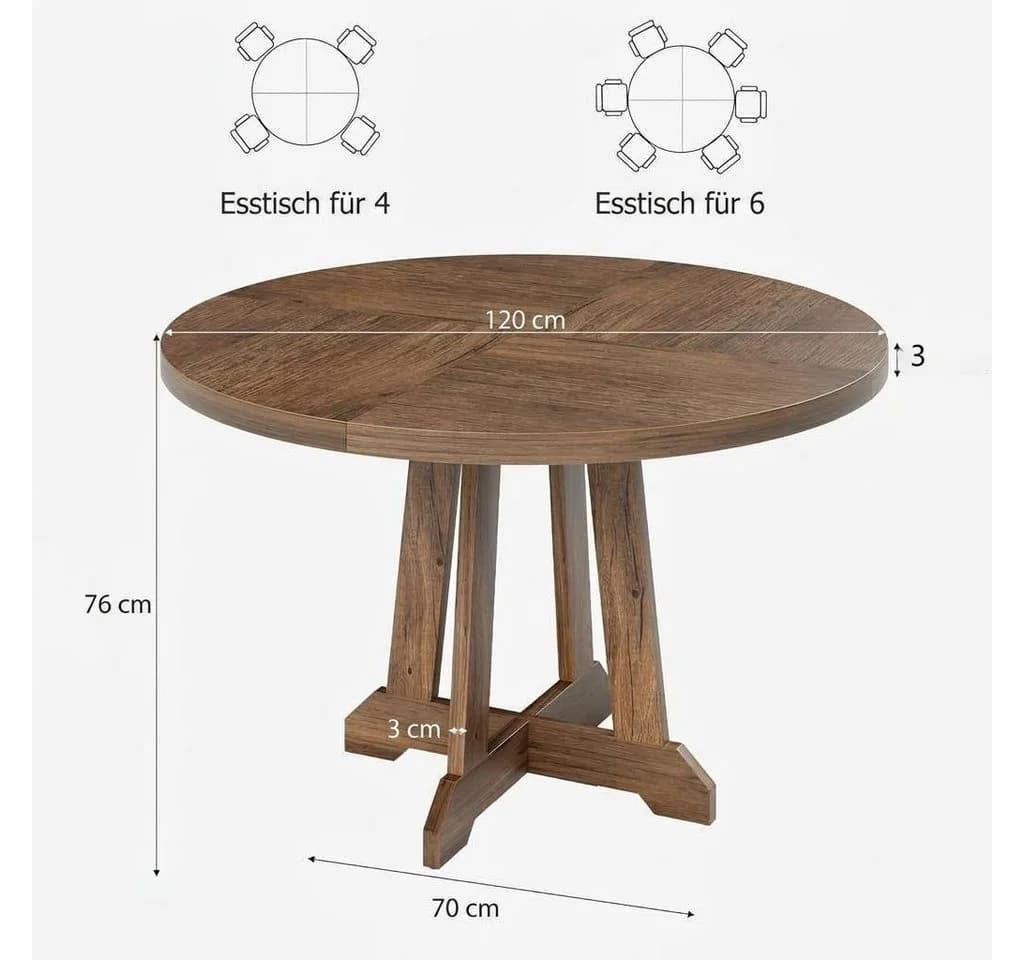 GarveeMore Esstisch 47 Zoll Holz Landhausstil 4 Personen