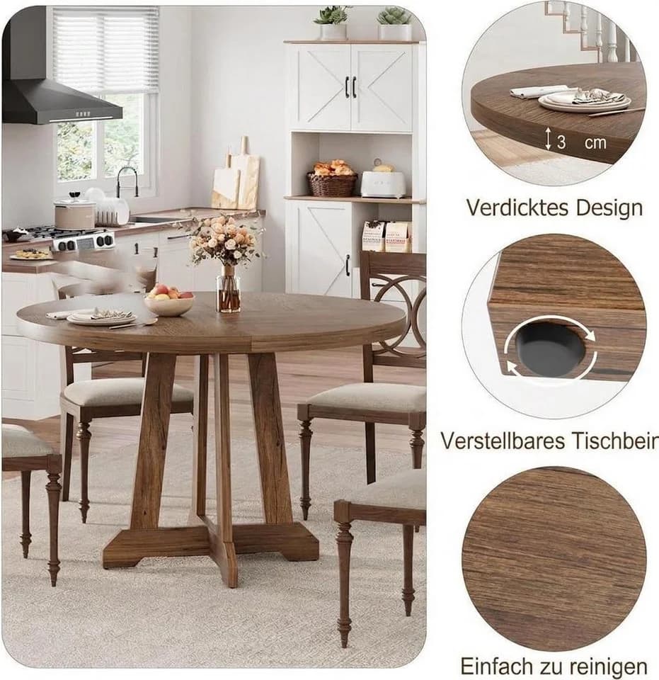 GarveeMore Esstisch 47 Zoll Holz Landhausstil 4 Personen - Bild 3
