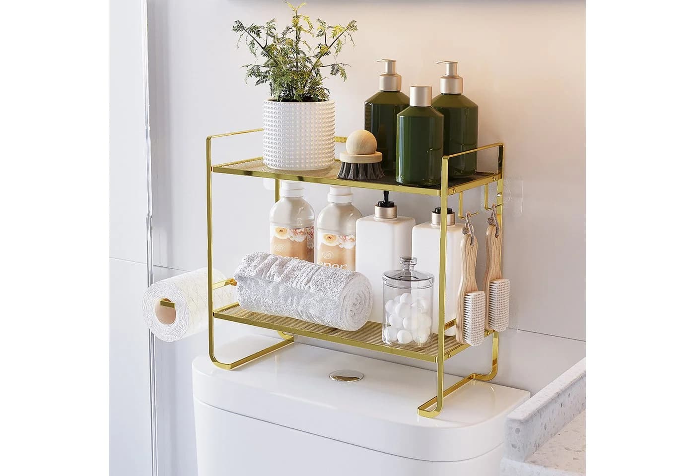 GarveeMore Badregal Über der Toilette 2-Tier Gold Metall mit Acryl