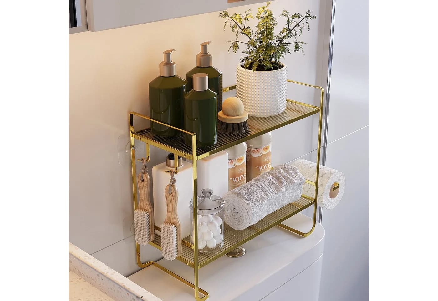 GarveeMore Badregal Über der Toilette 2-Tier Gold Metall mit Acryl - Bild 3