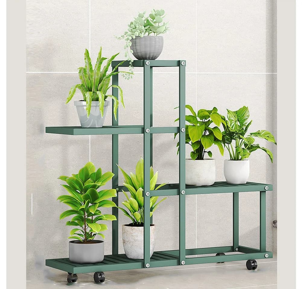 GarveeMore Blumenständer Pflanzenständer Schmiedeeisen Rack Organizer mit Rädern - Bild 2