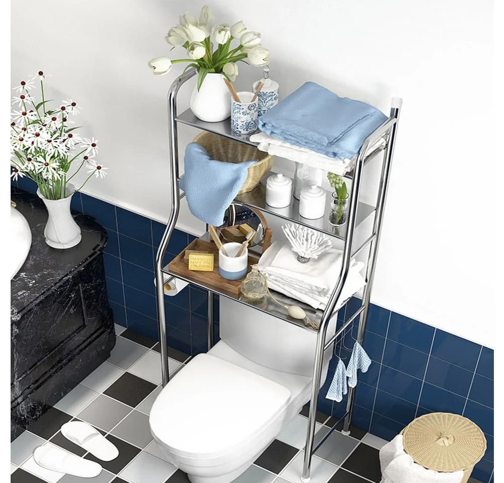 GarveeMore Badregal Metall-Organisationsregal über der Toilette mit abnehmbaren Handtuchhaken