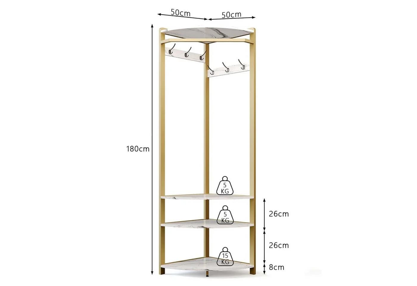 GarveeMore Metall-Eckgarderobe Weiß mit 6 Haken und Schuhregal - Bild 5