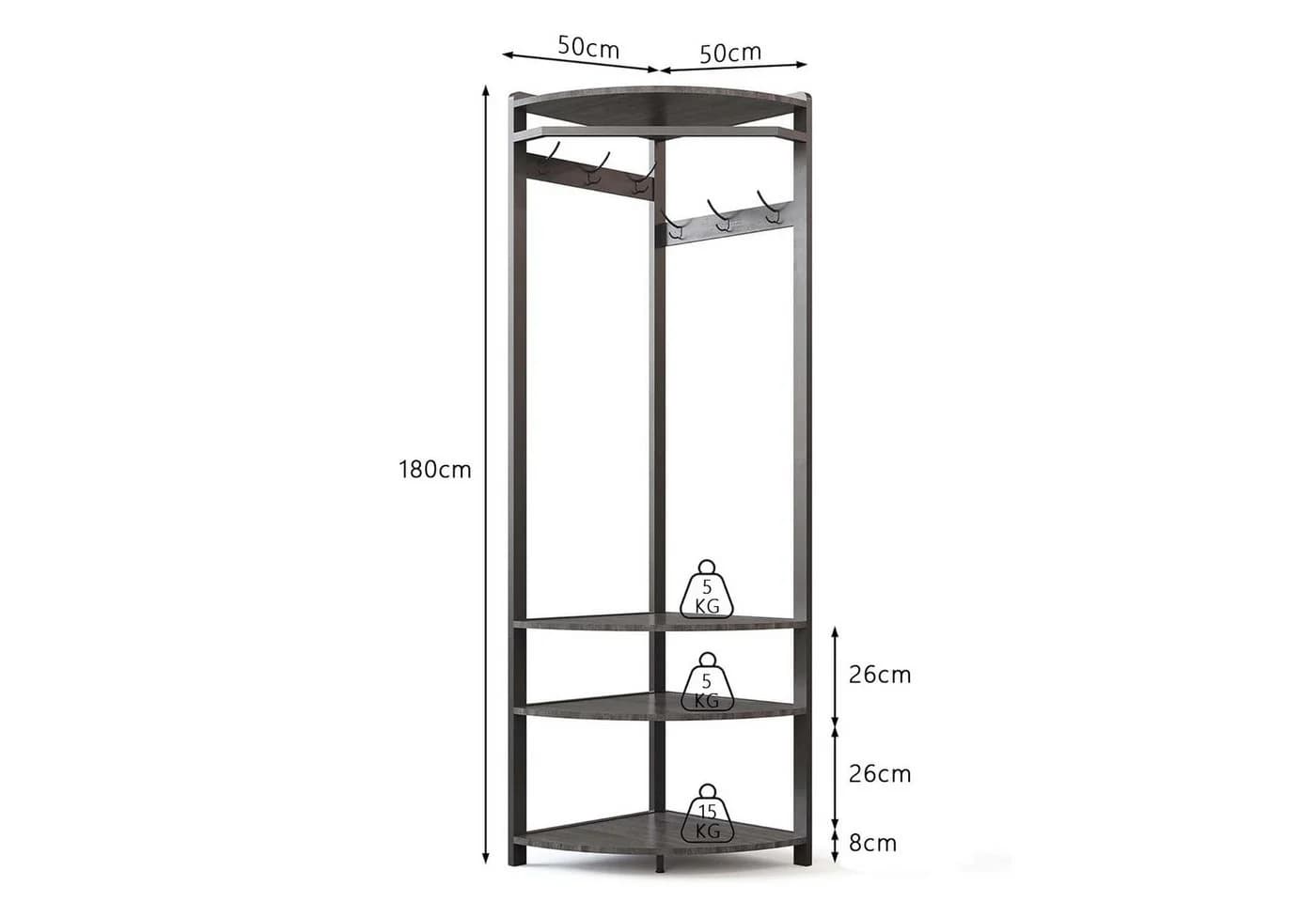 GarveeMore Metall-Eckgarderobe Grau mit 6 Haken & Schuhregal - Bild 5