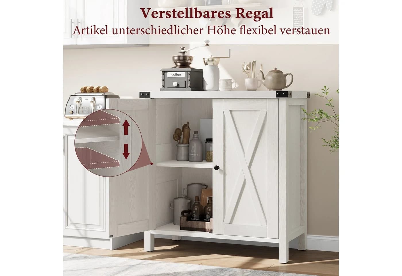 GarveeMore Sideboard Weiß 2 Türen Landhausstil - Bild 5