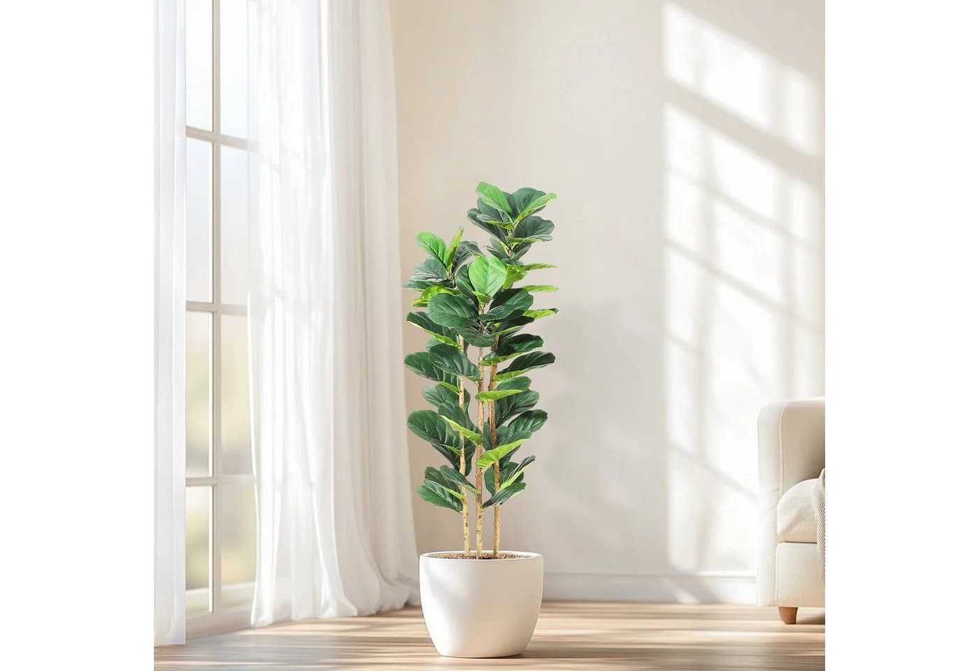 GarveeMore Kunstbaum Geigenblatt-Feigenbaum 150cm Weiß Grün