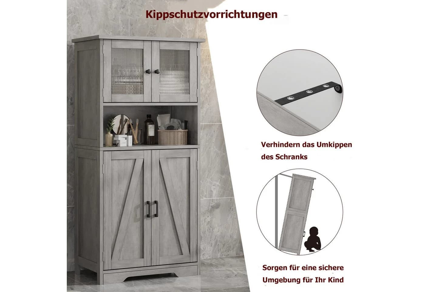 GarveeMore Hochschrank 128cm mit 4 Türen und verstellbaren Böden - Bild 3