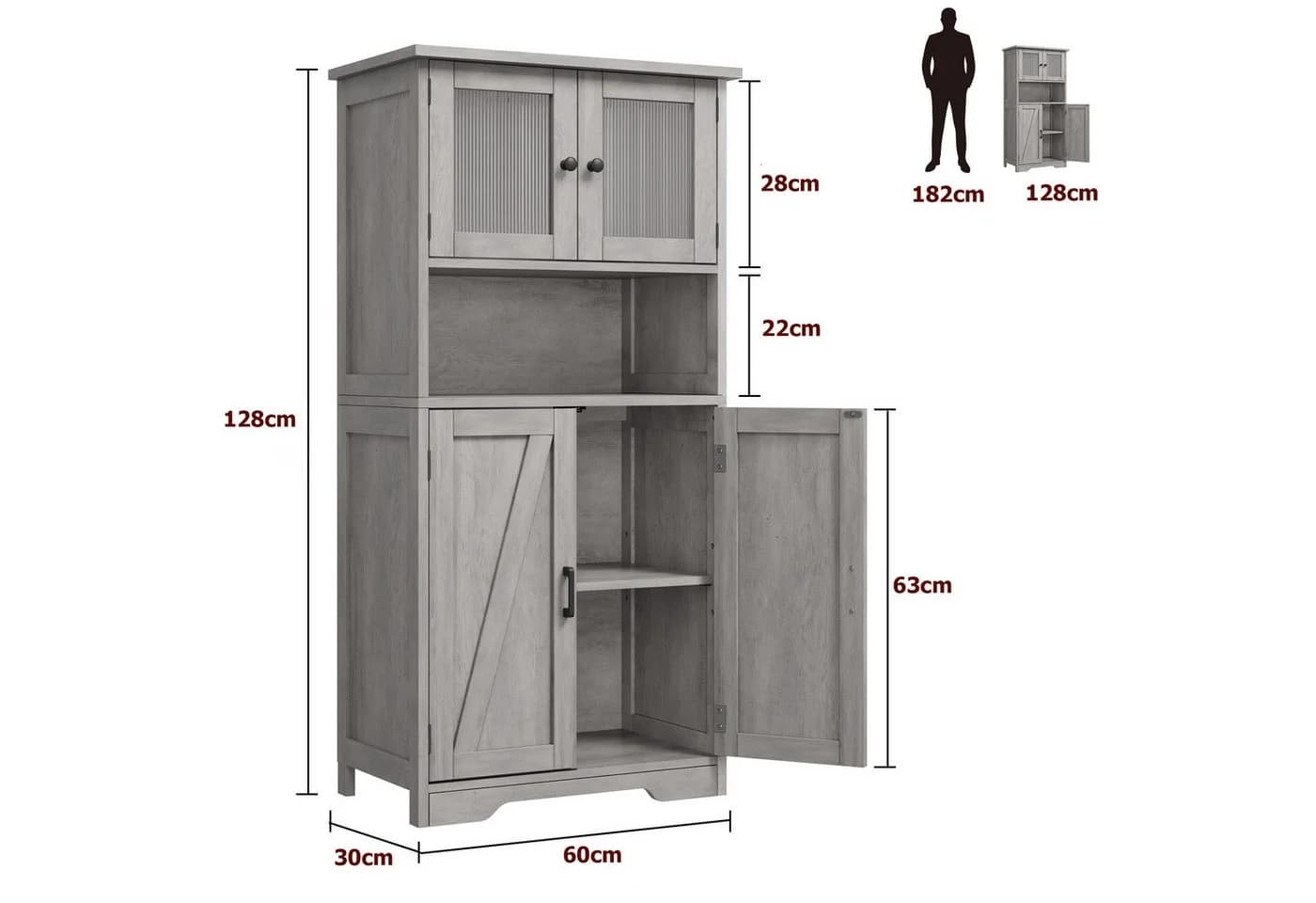 GarveeMore Hochschrank 128cm mit 4 Türen und verstellbaren Böden - Bild 4