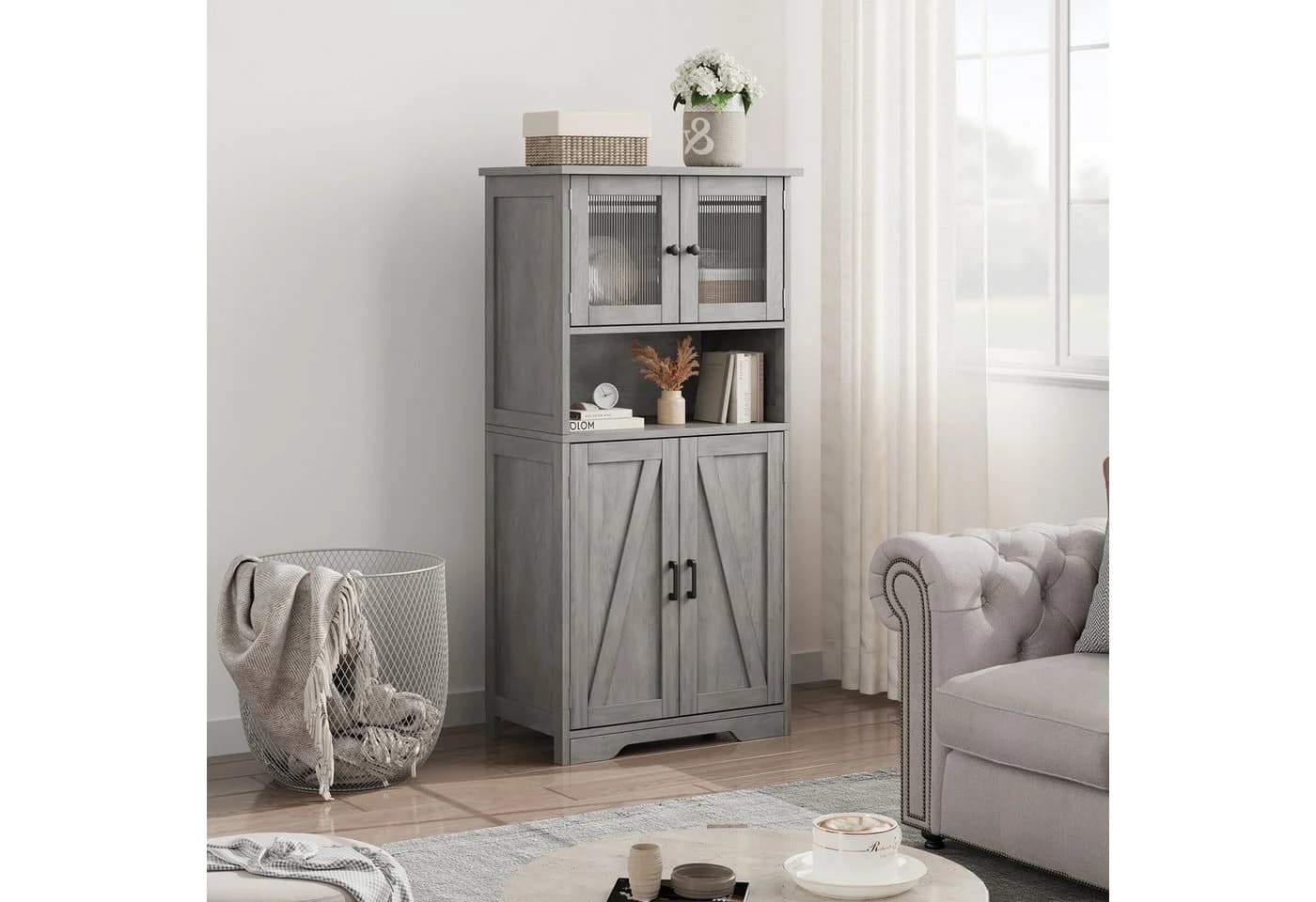 GarveeMore Hochschrank 128cm mit 4 Türen und verstellbaren Böden - Bild 5