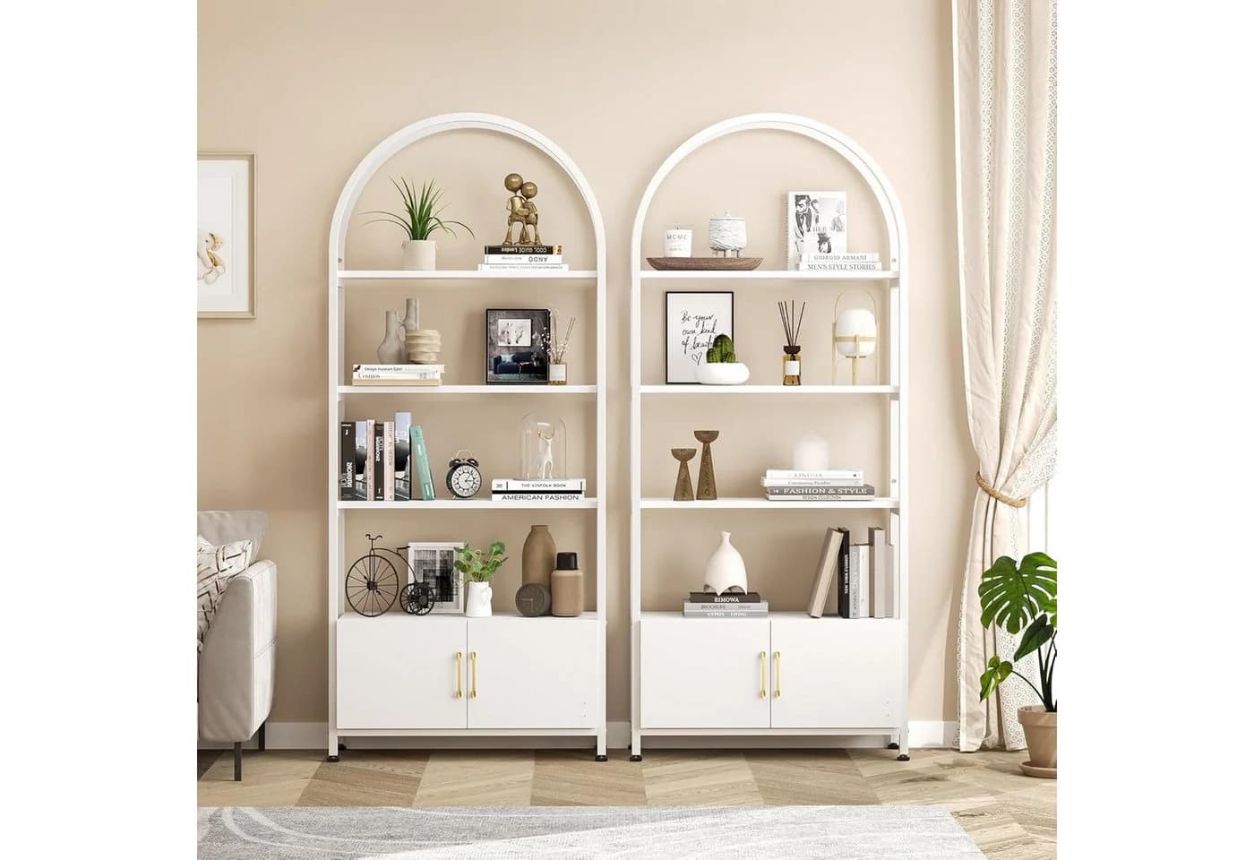 GarveeMore Bücherregal Gewölbt Weiß 181cm 4 Regale Metallrahmen - Bild 5