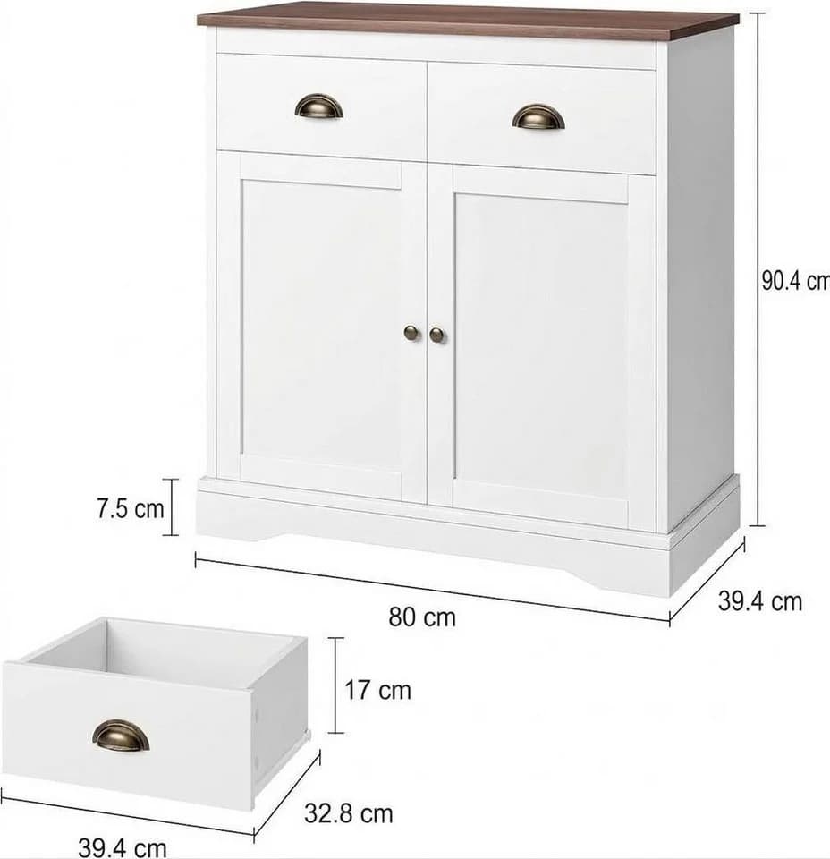 GarveeMore Küchenbuffet mit 2 Türen und 2 Schubladen, Kaffeebarschrank aus Holz
