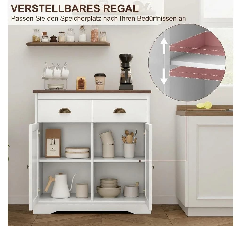 GarveeMore Küchenbuffet mit 2 Türen und 2 Schubladen, Kaffeebarschrank aus Holz - Bild 3