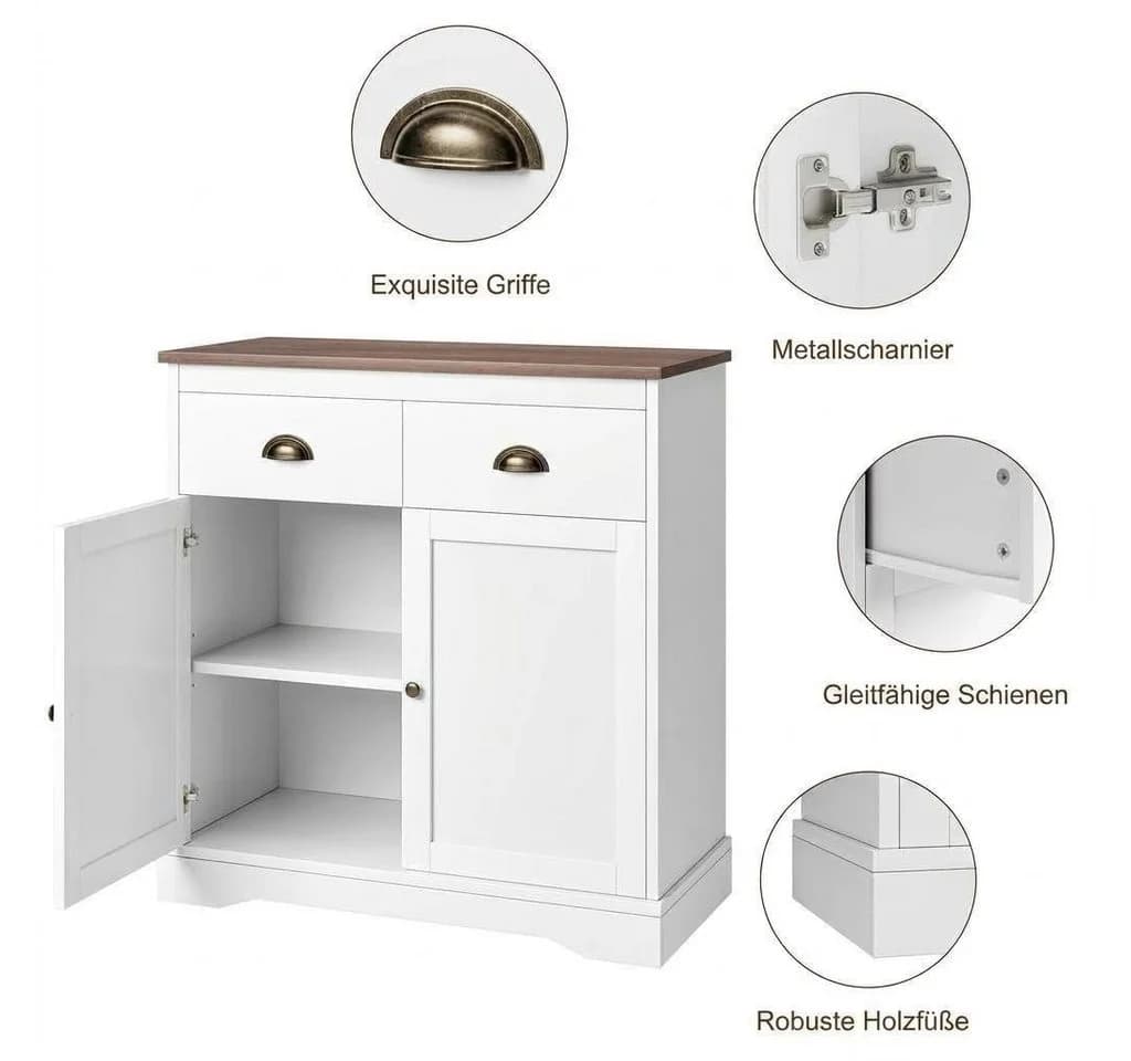 GarveeMore Küchenbuffet mit 2 Türen und 2 Schubladen, Kaffeebarschrank aus Holz - Bild 4