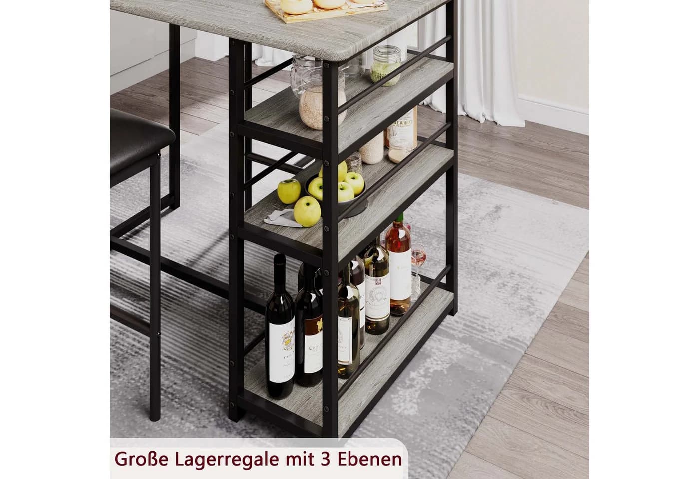 GarveeMore Essgruppe Bartisch mit 2 Stühlen Grau Industriell - Bild 5