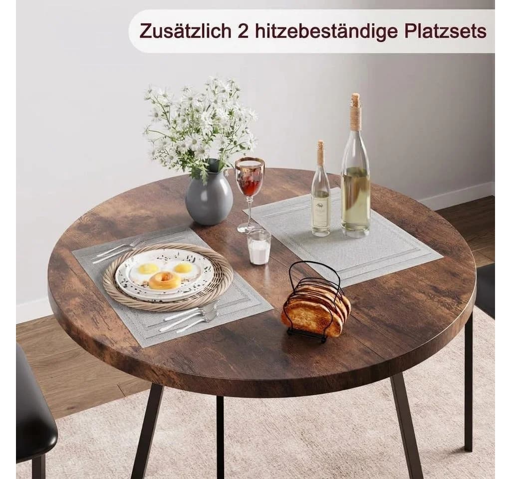 GarveeMore Essgruppe Runder Tisch 2 Stühle Grau MDF Stahl - Bild 4