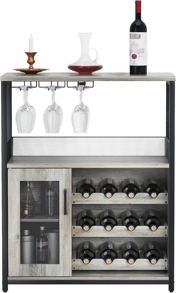 GarveeMore Weinschrank mit Glashalter und Netztür, industrielles Sideboard - Bild 2