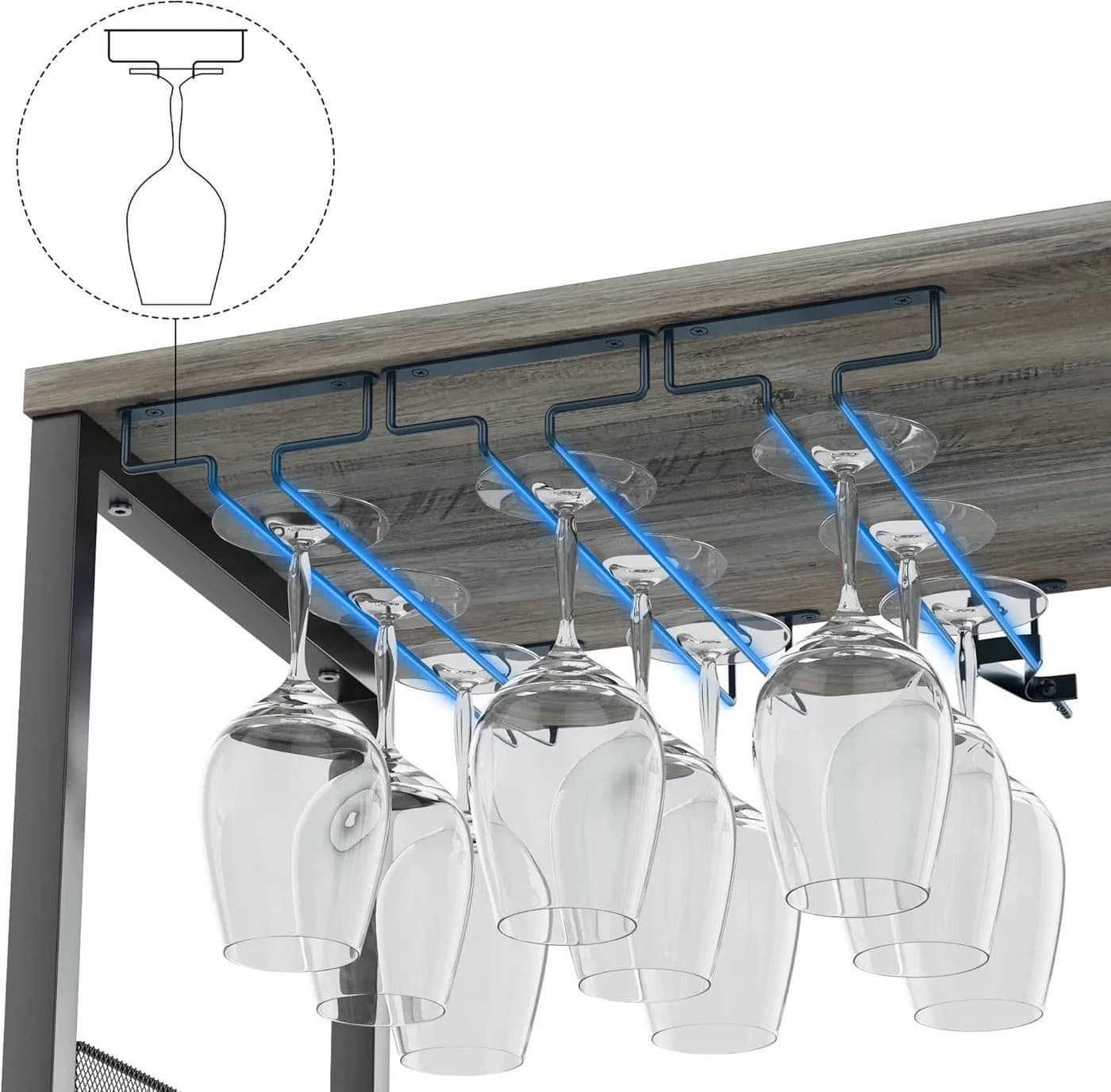 GarveeMore Weinschrank mit Glashalter und Netztür, industrielles Sideboard - Bild 5