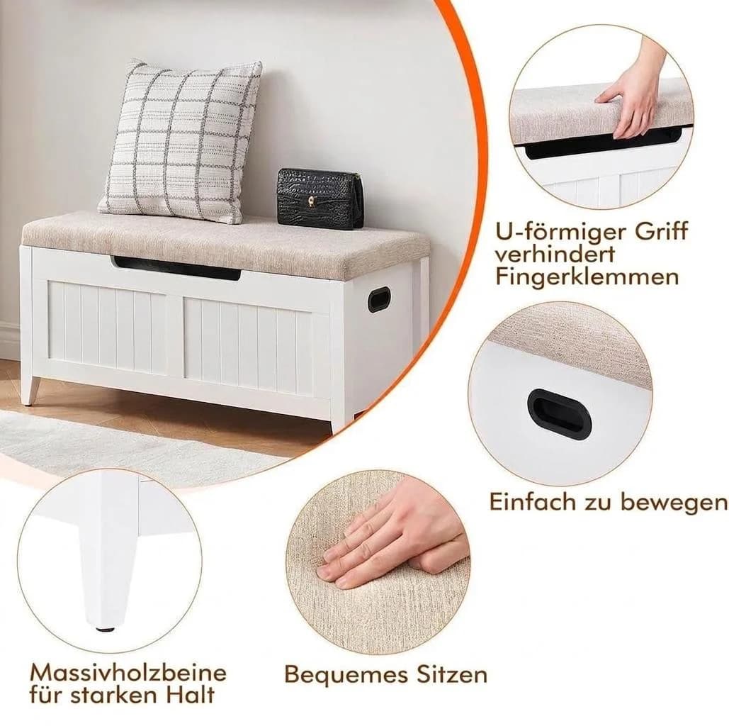 GarveeMore Sitztruhe mit Stauraum und gepolstertem Kissen weiß - Bild 4