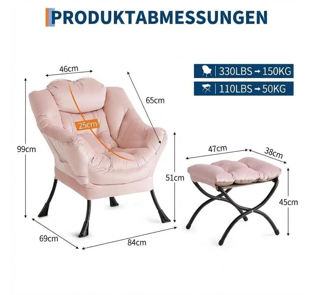 GarveeMore Ohrensessel Relaxsessel mit Hocker Polstersessel Faulsesse - Bild 3