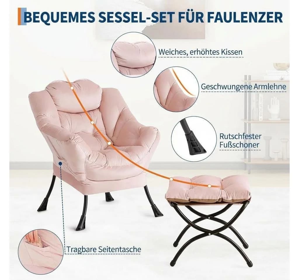 GarveeMore Ohrensessel Relaxsessel mit Hocker Polstersessel Faulsesse - Bild 5