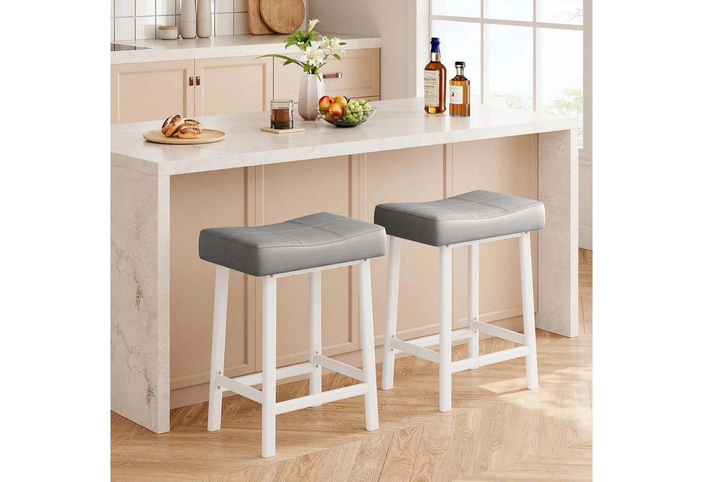 GarveeMore Barhocker 2er Set Grau PU-Leder Metallgestell