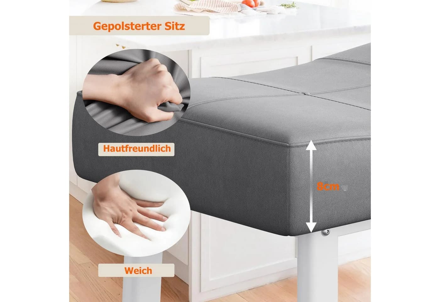 GarveeMore Barhocker 2er Set Grau PU-Leder Metallgestell - Bild 4