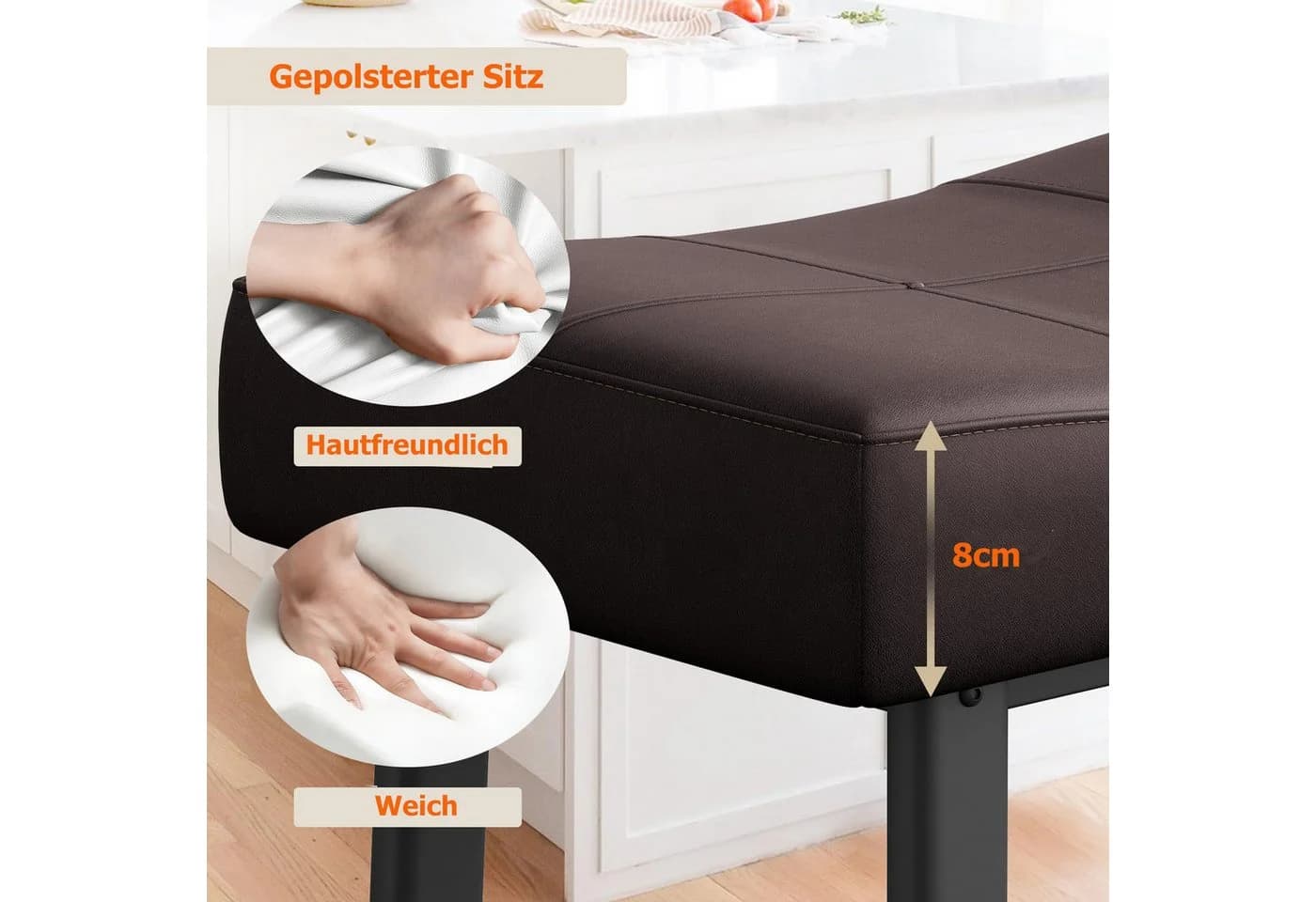 GarveeMore Barhocker 2er Set Braun PU-Leder Metallgestell - Bild 4
