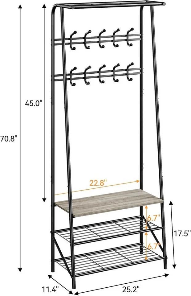 GarveeMore Garderobenständer Grau 4-in-1 mit Schuhbank - Bild 3