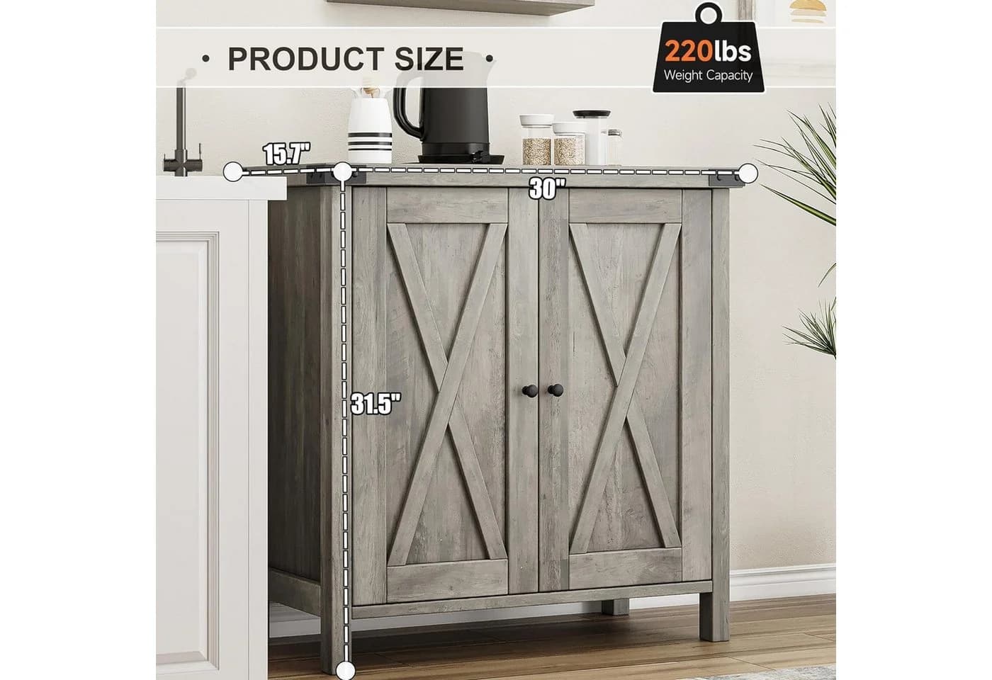 GarveeMore Buffet Sideboard 2 Türen Weiß Grau Landhausstil