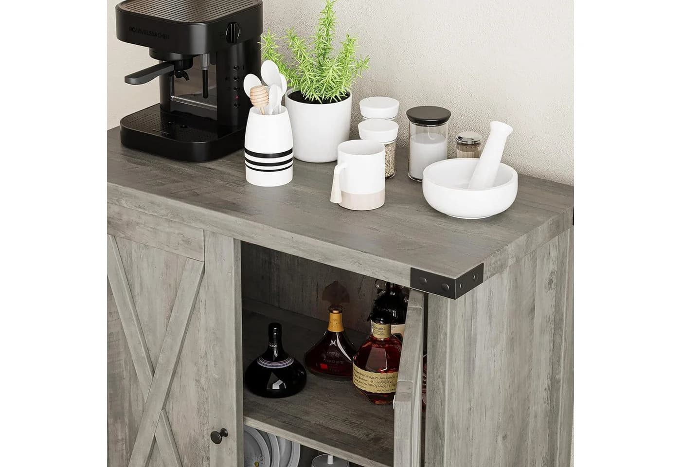 GarveeMore Buffet Sideboard 2 Türen Weiß Grau Landhausstil - Bild 4