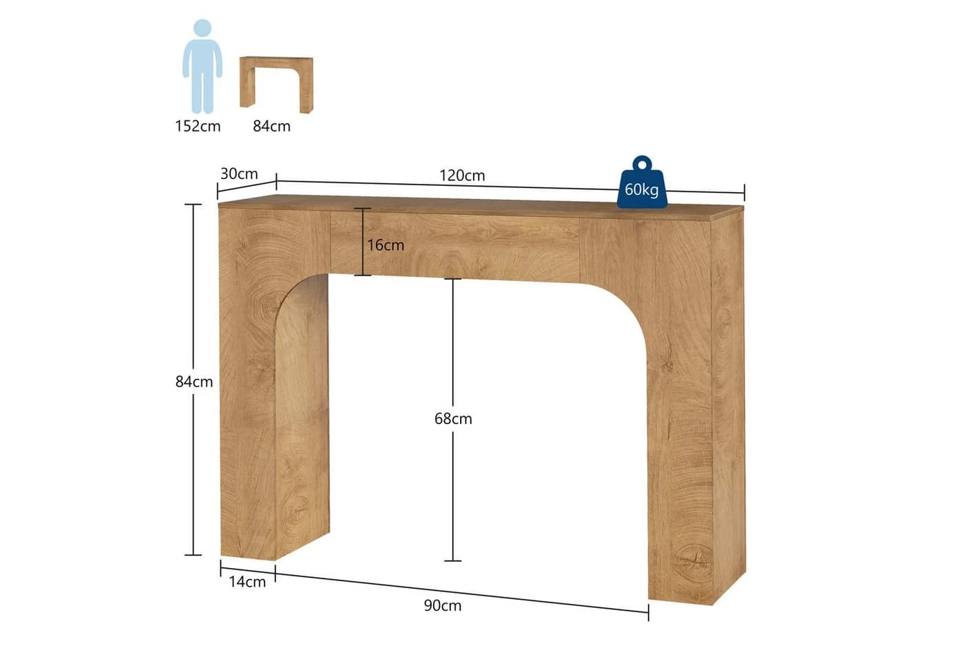 GarveeMore Konsolentisch 120/160cm Dunkle Eiche