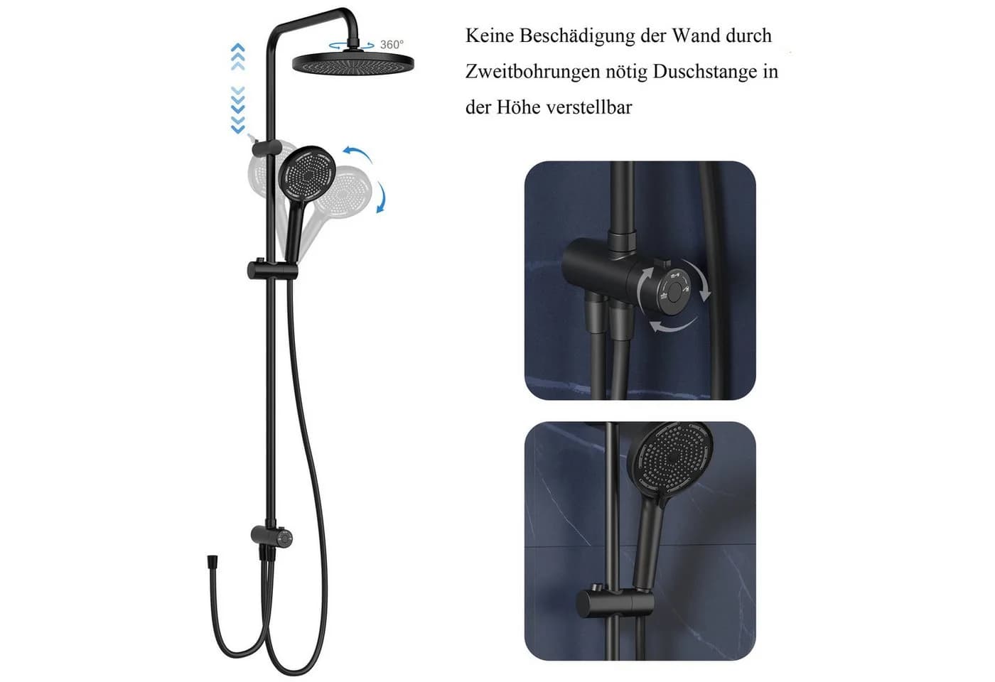 GarveeMore Brausegarnitur Duschsystem Regendusche 3-in-1 Handbrause - Bild 3
