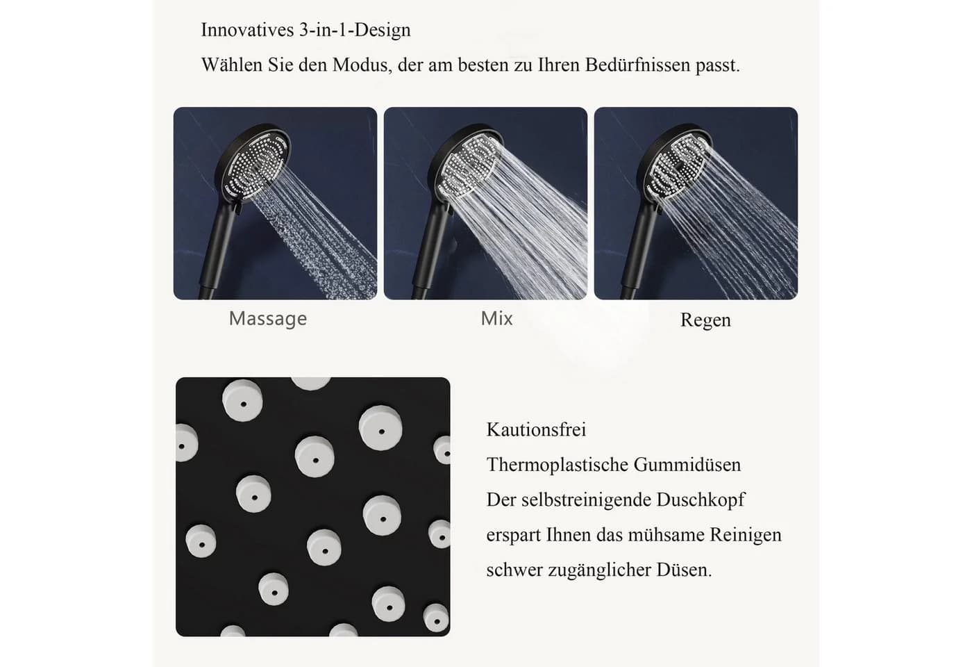 GarveeMore Brausegarnitur Duschsystem Regendusche 3-in-1 Handbrause - Bild 4