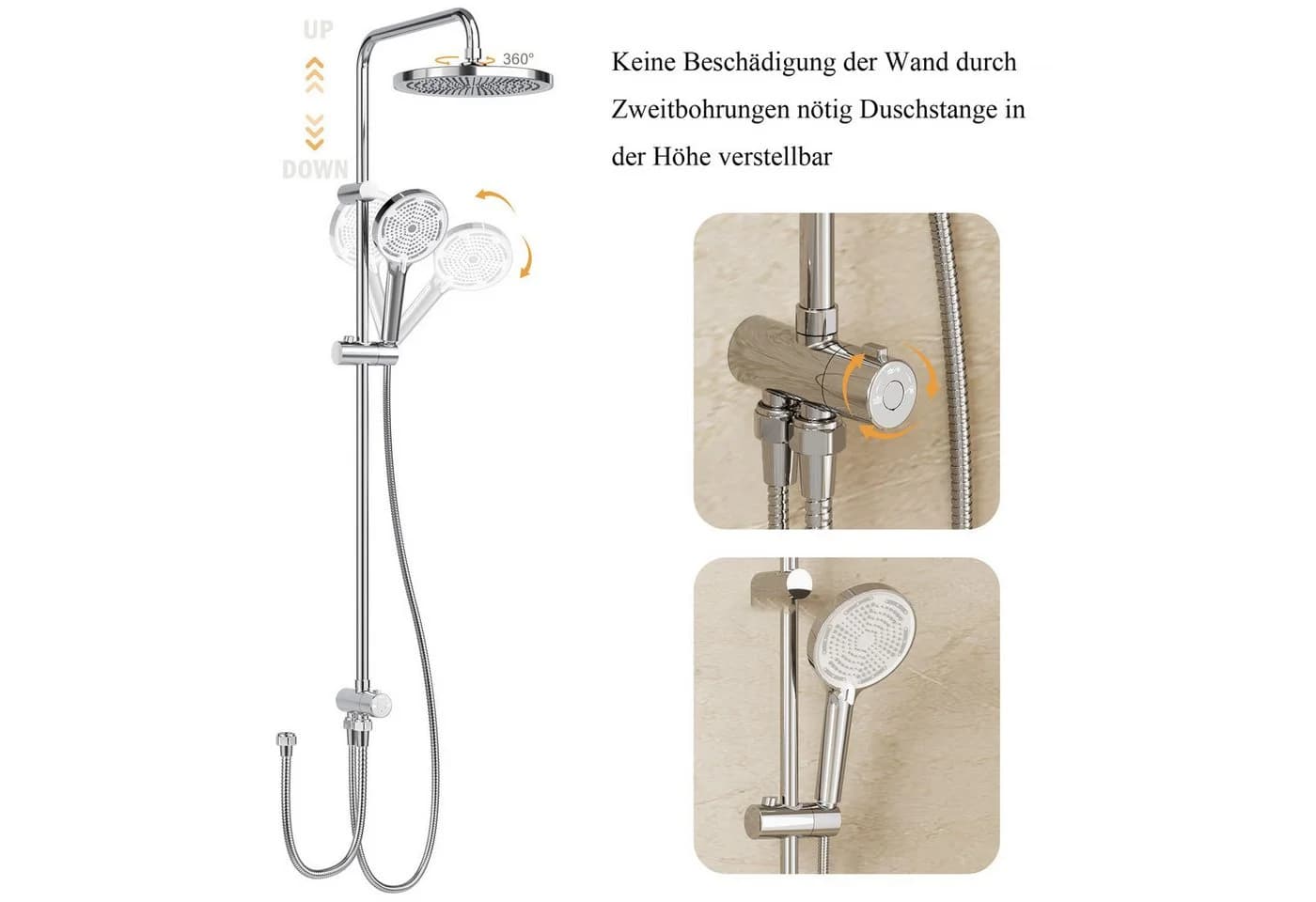 GarveeMore Brausegarnitur Duschsystem Regendusche, Duschset inkl. Einstellbare Einbauhöhe-D25cm - Bild 3