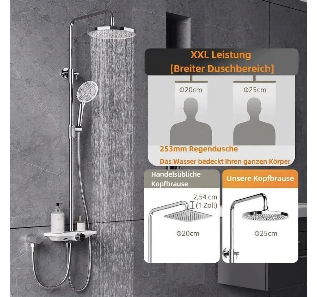 GarveeMore Regendusche Duschsystem XXL Überkopfbrause 25cm Handbrause 3-Funktionen - Bild 3