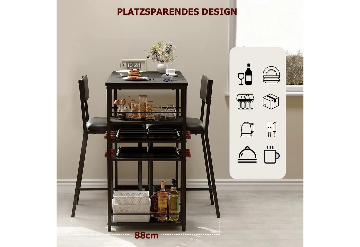 GarveeMore Bartisch-Set mit 3 Ablagen und 2 Stühlen - Bild 5