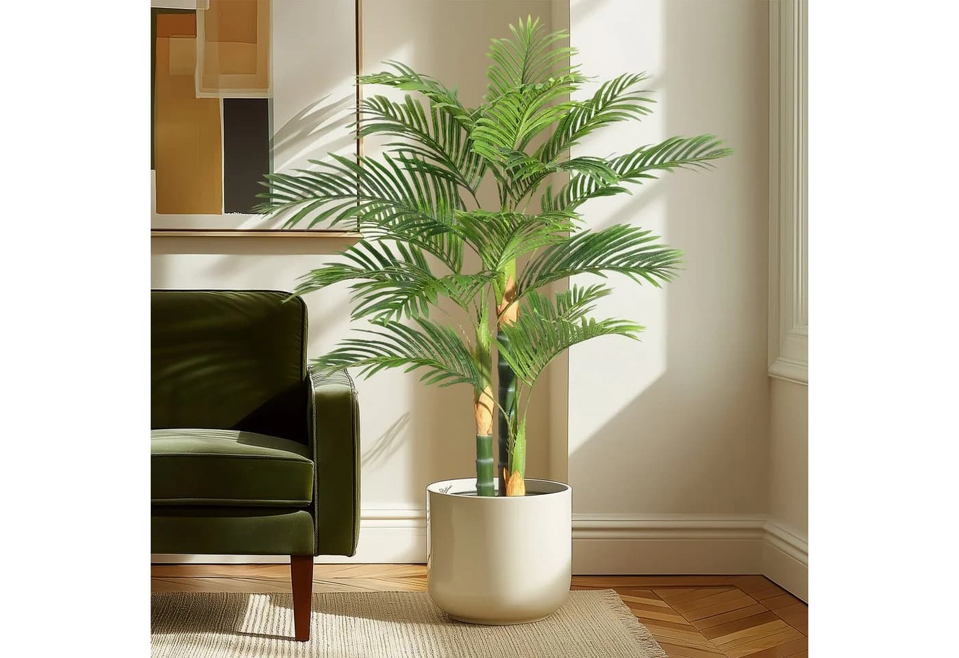 GarveeMore Kunstpalme 1/2er-Set mit zwei Stämmen, Höhe 152 cm