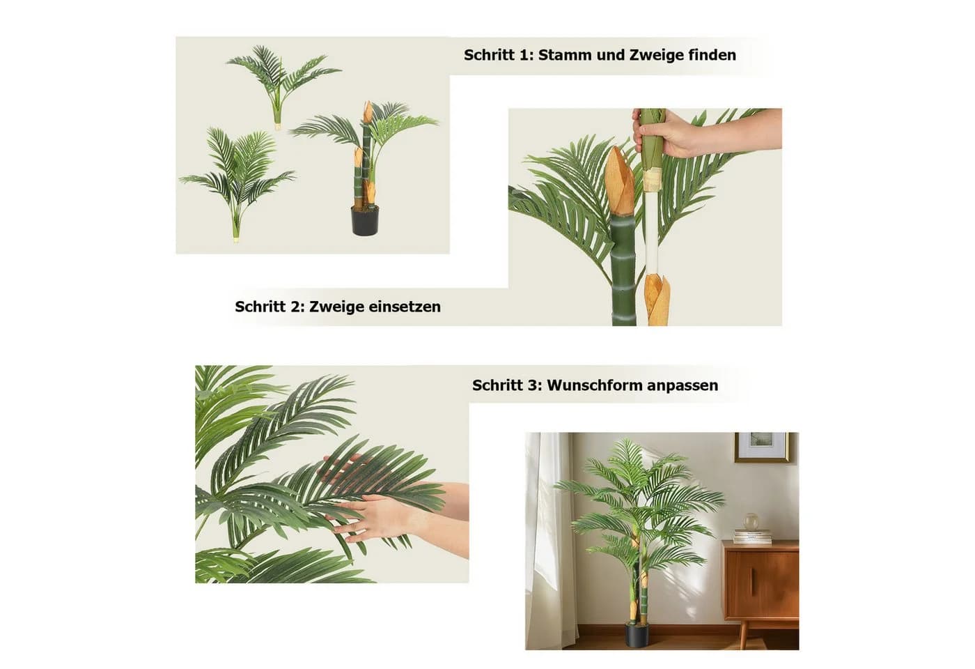 GarveeMore Kunstpalme 1/2er-Set mit zwei Stämmen, Höhe 152 cm - Bild 4