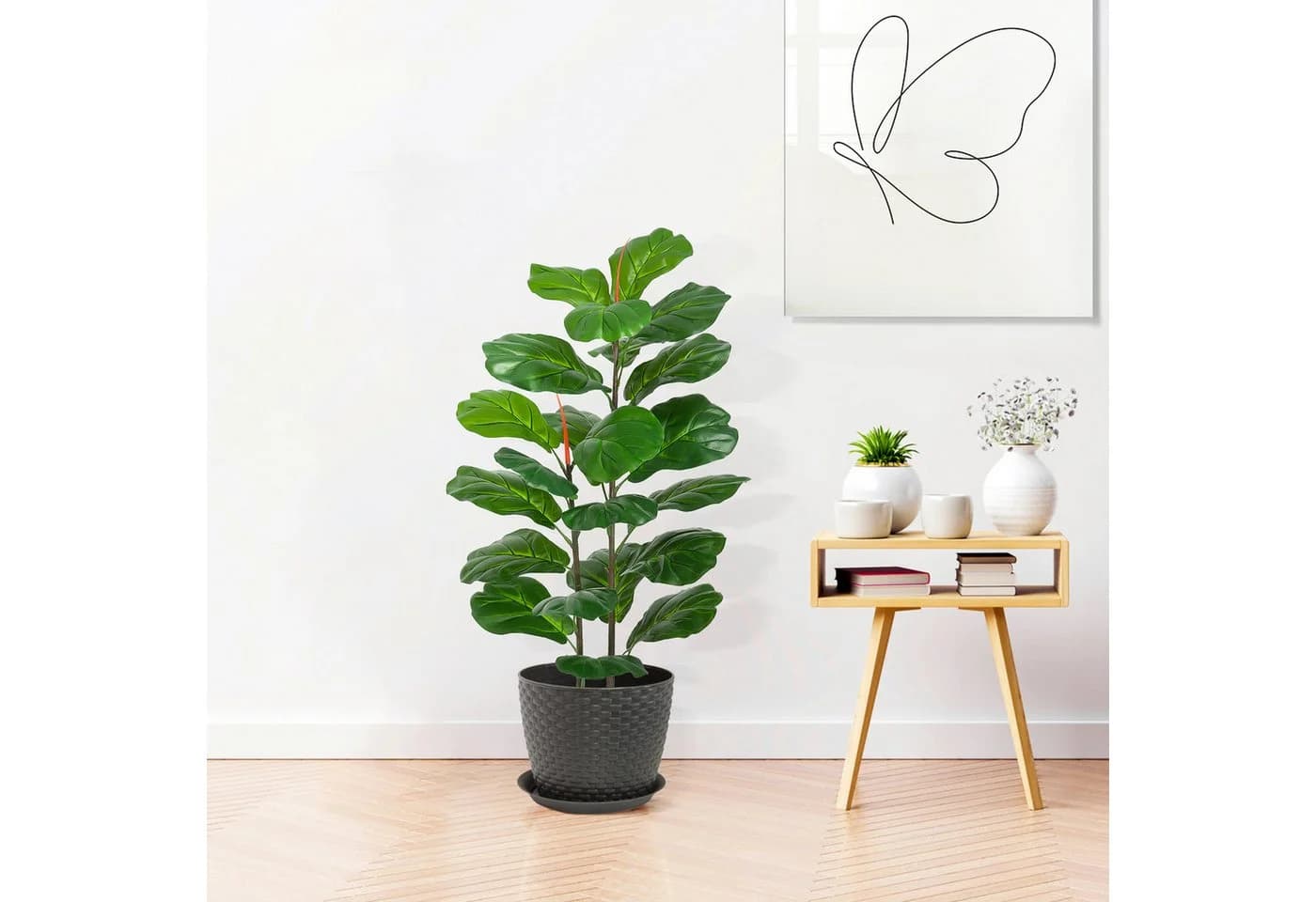 Kunstbaum Künstlicher Geigenblatt-Feigenbaum Kunstpflanzen 100cm, GarveeMore