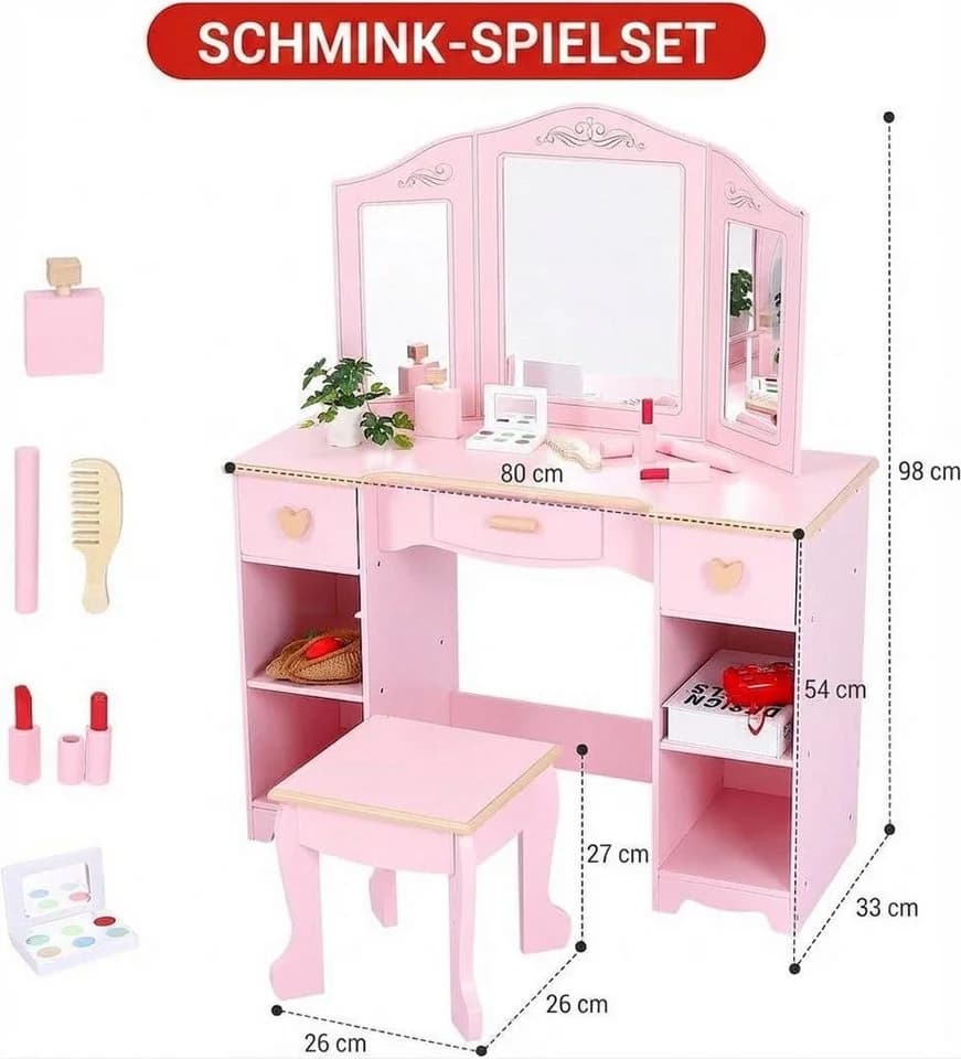 GarveeMore Schminktisch mit Hocker für Kinder - Bild 3
