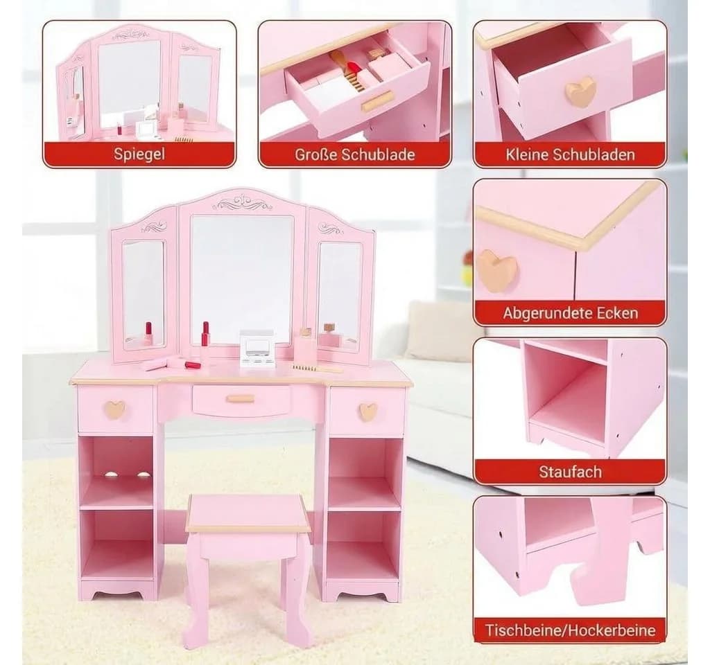 GarveeMore Schminktisch mit Hocker für Kinder - Bild 4
