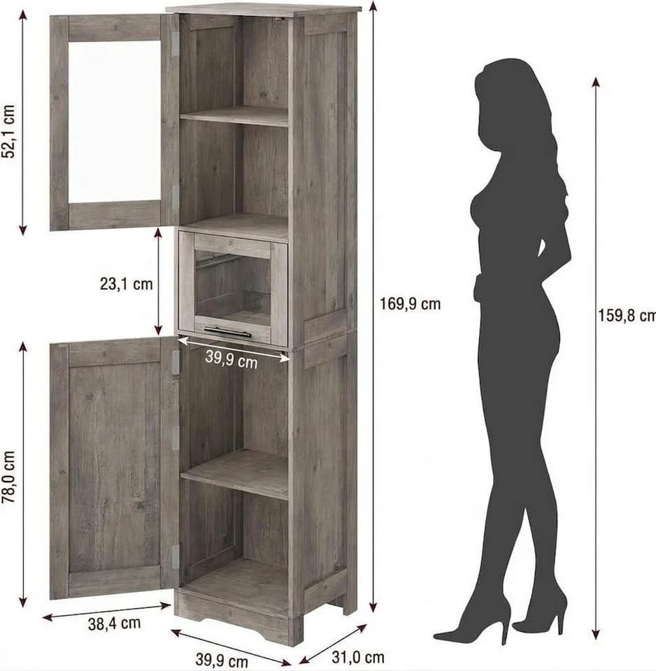 GarveeMore Hochschrank Badezimmerschrank Badschrank Badkommode - Bild 3