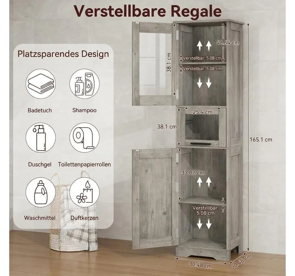 GarveeMore Hochschrank Badezimmerschrank Badschrank Badkommode - Bild 4