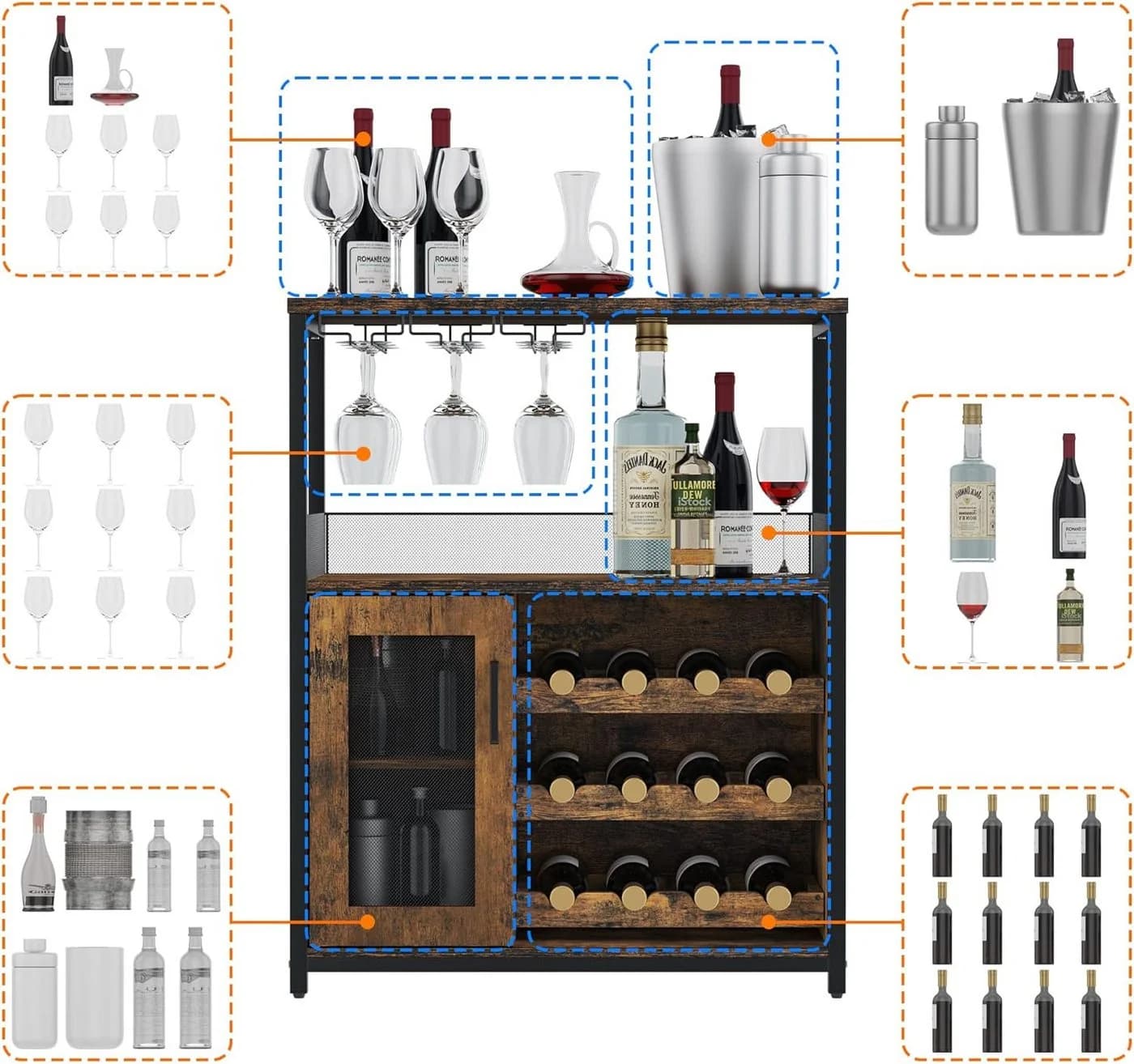 GarveeMore Weinschrank Weinregal Weinständer Barschrank mit Glashalter - Bild 5