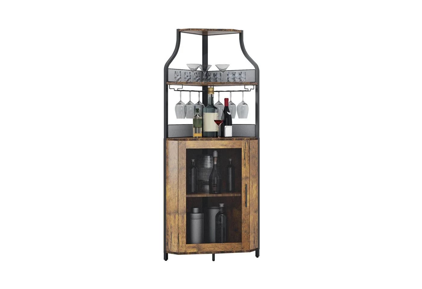 GarveeMore Weinschrank Eckschrank mit Glashalter Braun - Bild 2