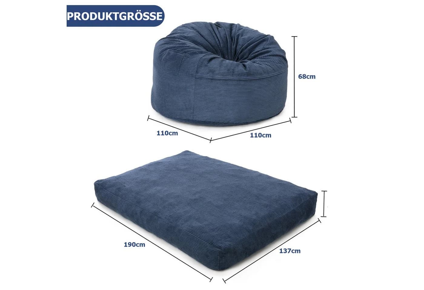 GarveeMore Sitzsack Sessel Cord 2-in-1 für Erwachsene & Kinder - Bild 3