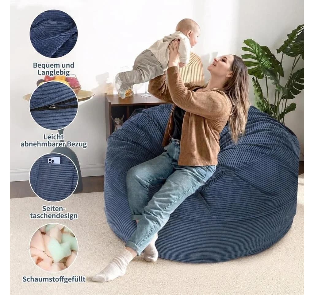 GarveeMore Sitzsack Sessel Cord 2-in-1 für Erwachsene & Kinder - Bild 4