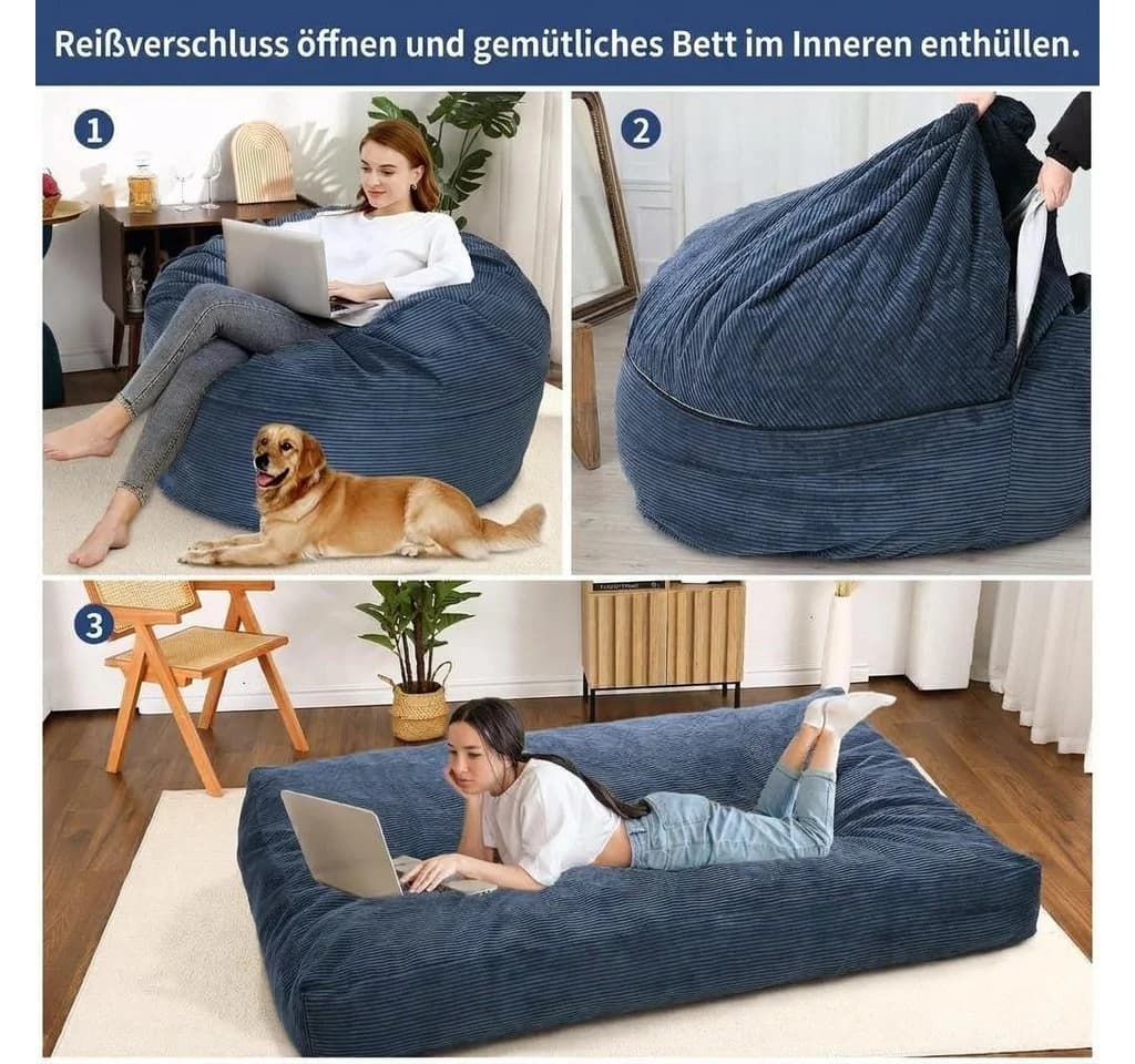 GarveeMore Sitzsack Sessel Cord 2-in-1 für Erwachsene & Kinder - Bild 5